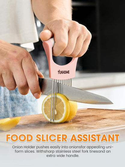 Onion Holder for Slicing | Onion Slicer Holder | Tomato Cutter for Slicing of Lemon Avocados Eggs and Fruit, Multifunctional Vegetable Chopper, Home Essentials & Kitchen Gadgets Tool for Food Prep