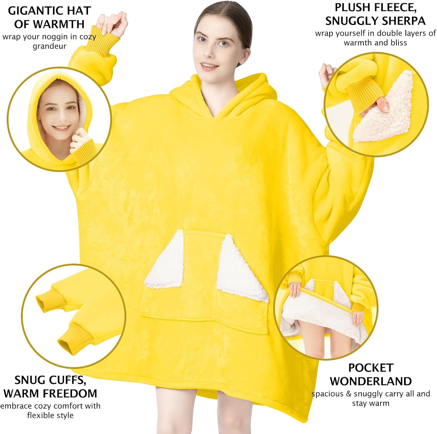 Wearable Blanket Hoodie, Oversized Sherpa Fleece Sweatshirt Blanket with Giant Hood Pocket and Sleeves for Adult, Warm & Cozy Grey Blanket Gifts for Women