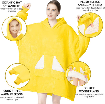 Wearable Blanket Hoodie, Oversized Sherpa Fleece Sweatshirt Blanket with Giant Hood Pocket and Sleeves for Adult, Warm & Cozy Grey Blanket Gifts for Women