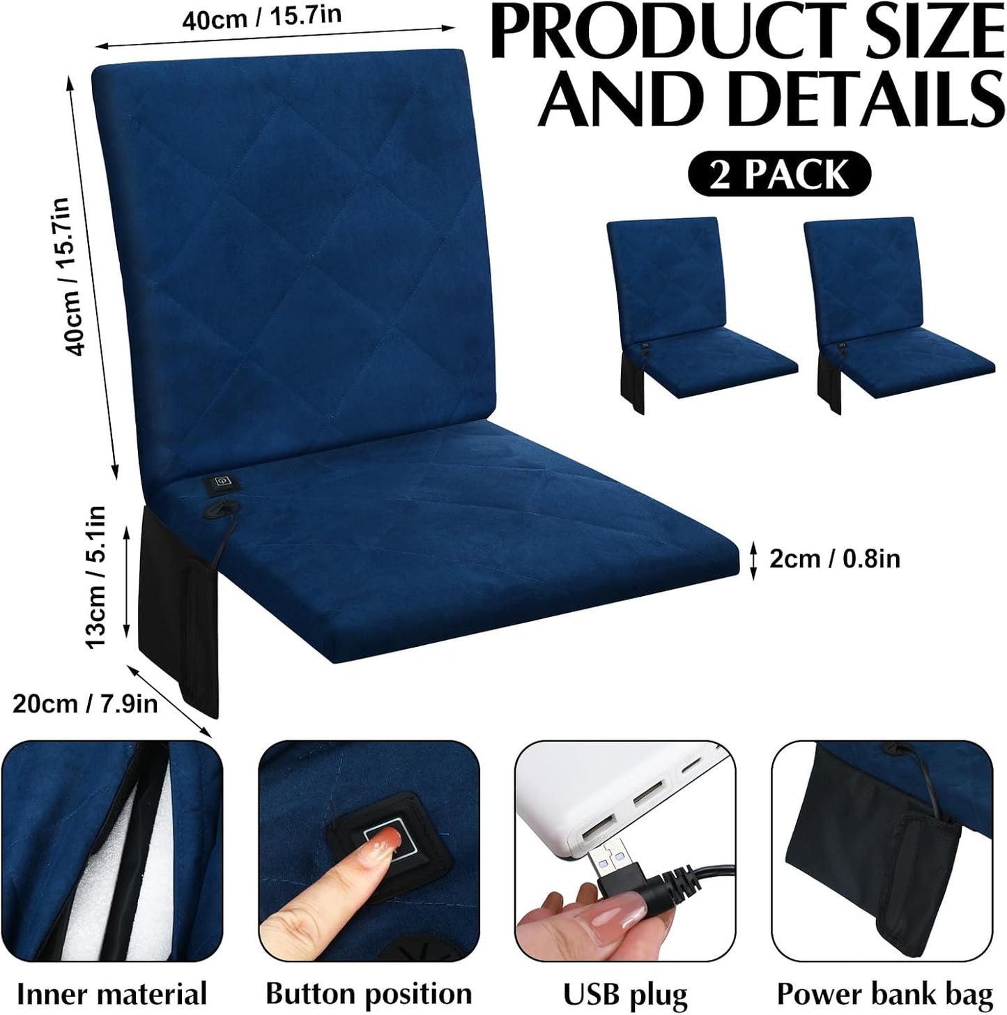 Thyle Portable Heated Seat Cushion for Bleachers Foldable Heating Cushion 3 Mode Adjustable Heated Stadium Chair Bleacher Seat for Bleachers Indoor, Power Bank Not Included