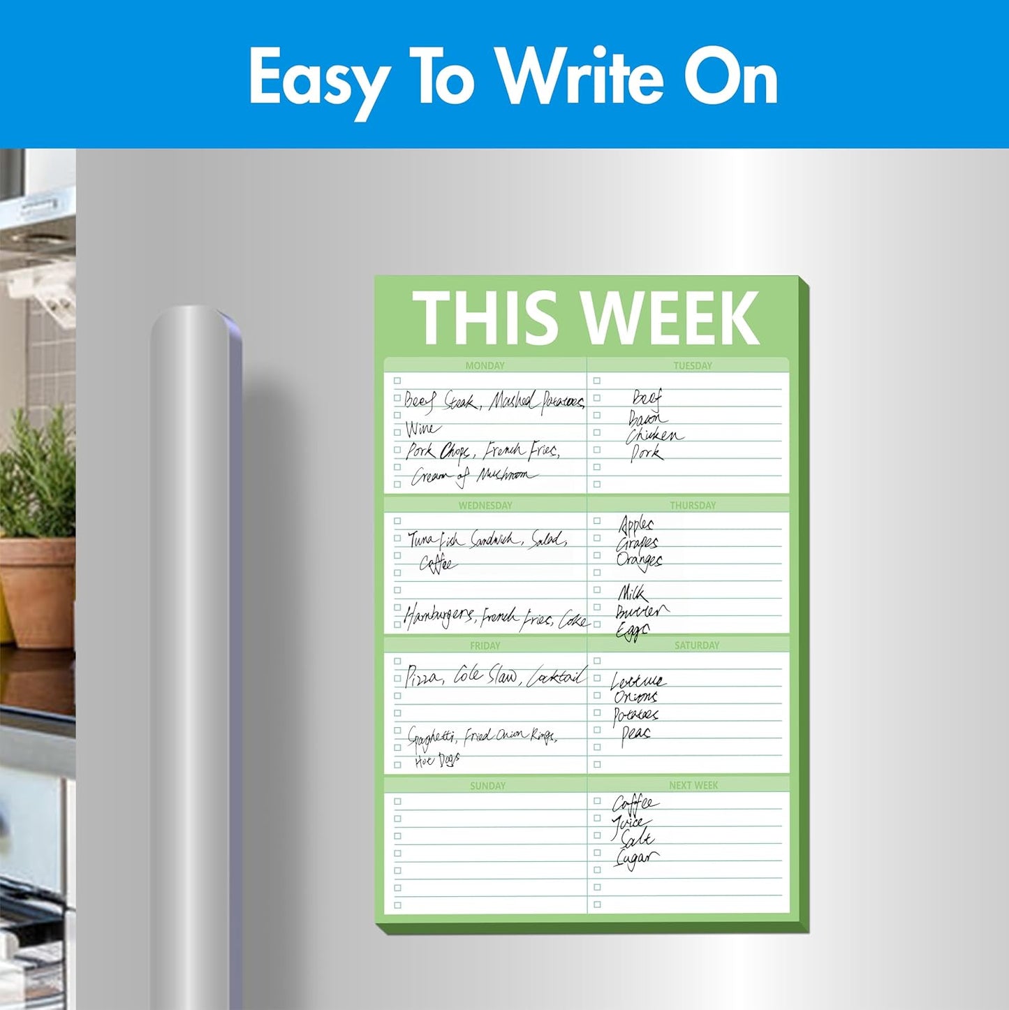 90 Pages Weekly Planner List Note Pad to Do List with Magnet Mountings for Fridge Locker (6" x 9")
