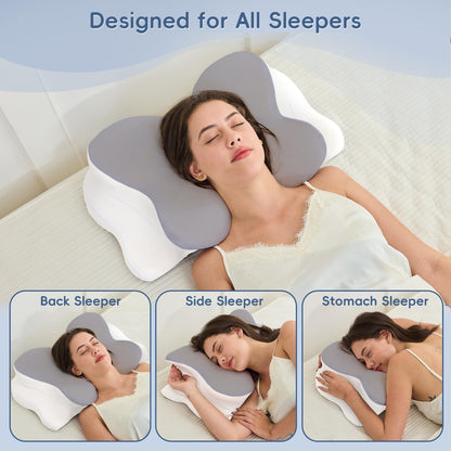 Cervical Neck Pillow,Memory Foam Pillow with Dual Height, Grey