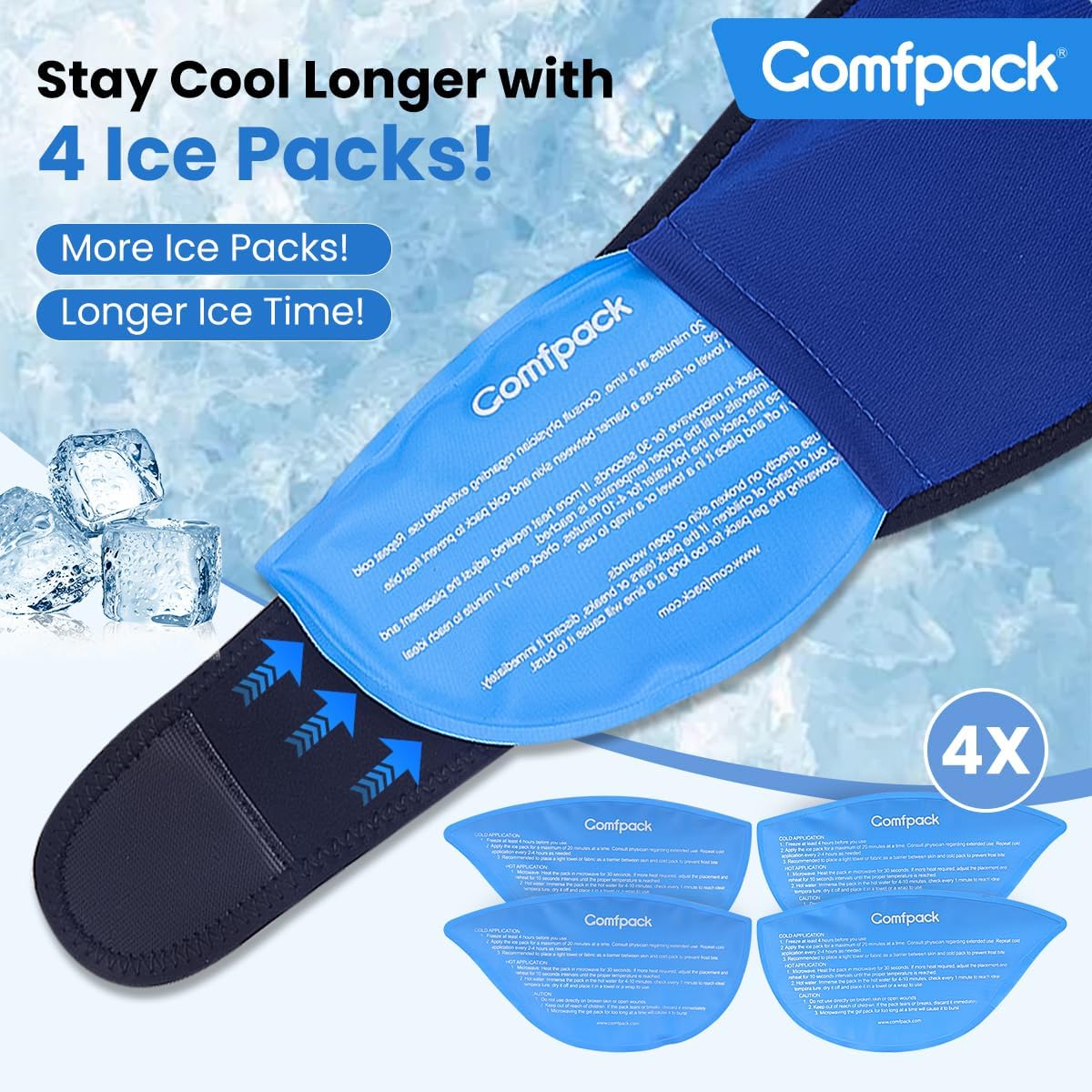Comfpack Face Ice Pack Wrap for TMJ Relief with 4 Reusable Gel Packs | Hot Cold Therapy, Wisdom Teeth Ice Pack Head Wrap for Tooth Extraction & Teeth Removed, Oral Surgery, Cosmetic Injection