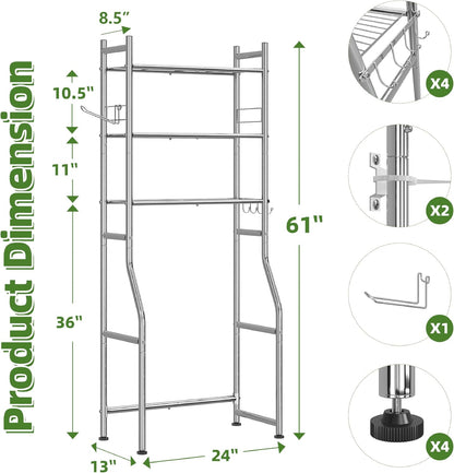 Simple Trending Over The Toilet Storage Cabinet, Metal Bathroom Shelf Organizer with Paper Holder and Hooks, 3 Tier, Black