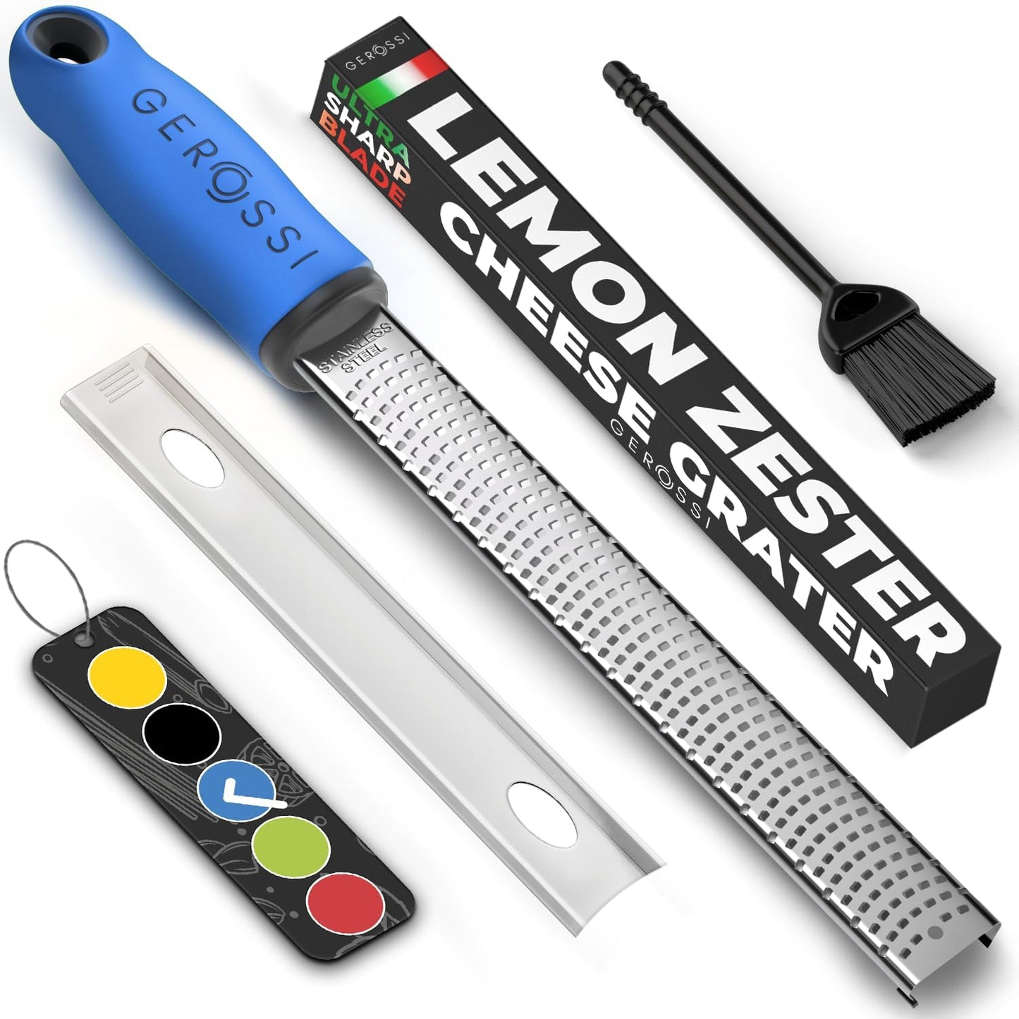 Stainless Steel Cheese Grater & Lemon Zester w/Extra Sharp Blade - Perfect for Lemon, Parmesan, Garlic, Chocolate - Spice Up any Dish in Seconds w/Your Premium Citrus Hand Grater with Handle - Blue