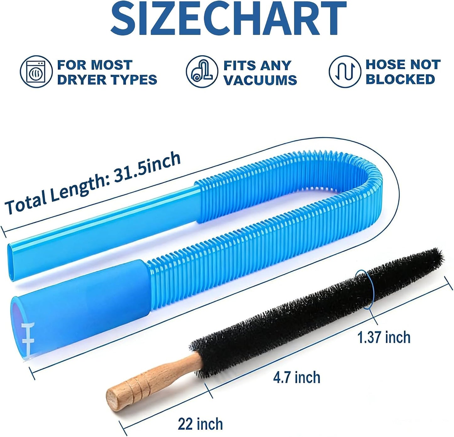 Universal Dryer Vent Cleaner Kit Compatible with All Vacuum Cleaner Include Vacuum Hose Attachment Accessories Brush Lint Brush,Dryer Vent Vacuum Hose (Set A)