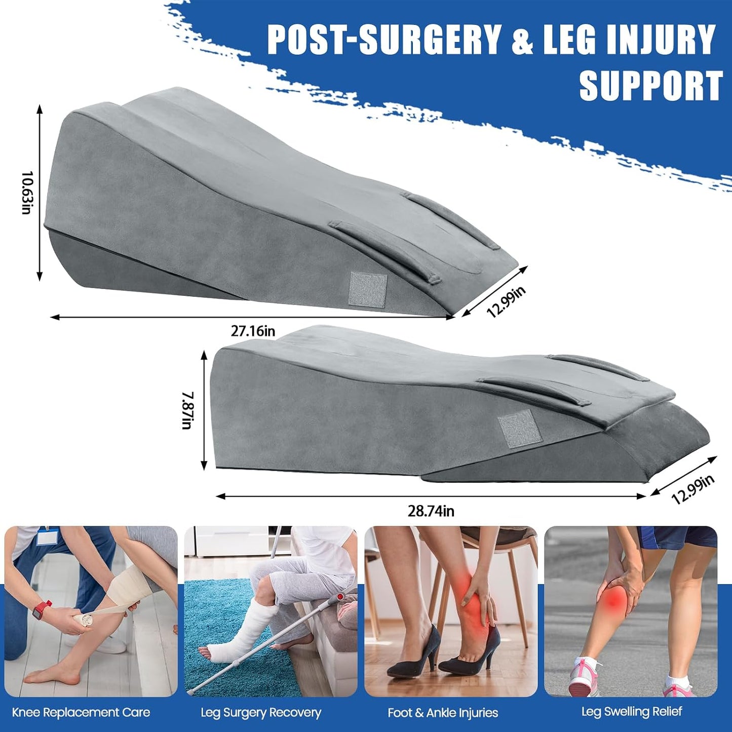 Adjustable Height Leg Elevation Pillows for After Surgery, Single Leg