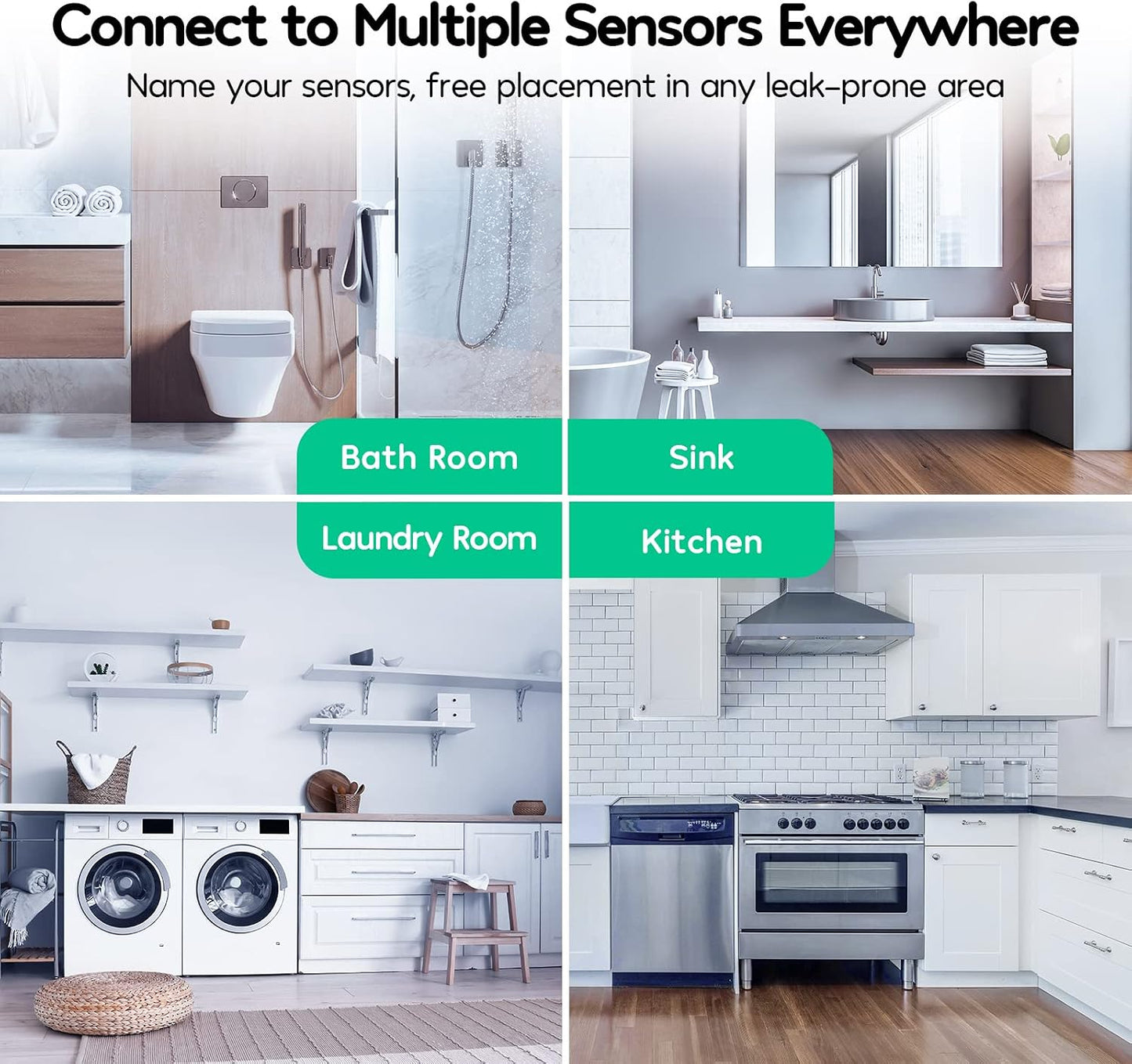 WiFi Water Leak Detector for Home, 3 Pack Water Sensors | with 100dB Adjustable Alarm, Leak Alert Email&SMS Notification, 200M Transmission for Basement, Bathroom, Laundry, IFTTT