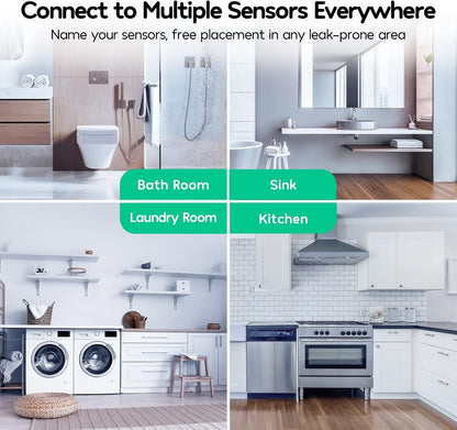 WiFi Water Leak Detector for Home, 3 Pack Water Sensors | with 100dB Adjustable Alarm, Leak Alert Email&SMS Notification, 200M Transmission for Basement, Bathroom, Laundry, IFTTT