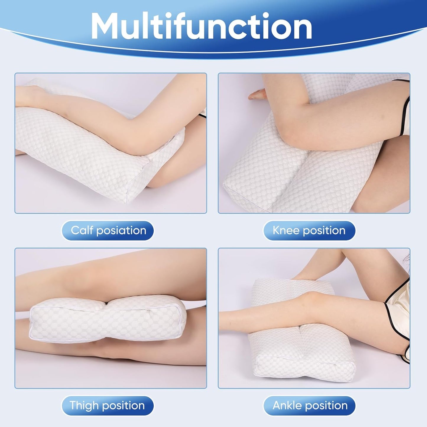 MINUPWELL 6.5" Knee Pillow for Side Sleepers - 100% Shredded Memory Foam Leg Pillow for Side Sleeping - Between Leg & Under Hip Pillow - Relieving Leg, Back, and Knee Pain - High Supportive