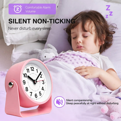 3.5" Analog Alarm Clock, Small Retro Desk Clock Battery Operated, Silent Metal Table Clock with Light for Living Room Decor,Bedroom,Bedside,Shelf, Adjustable Angle Snooze Clock for Adults Elderly