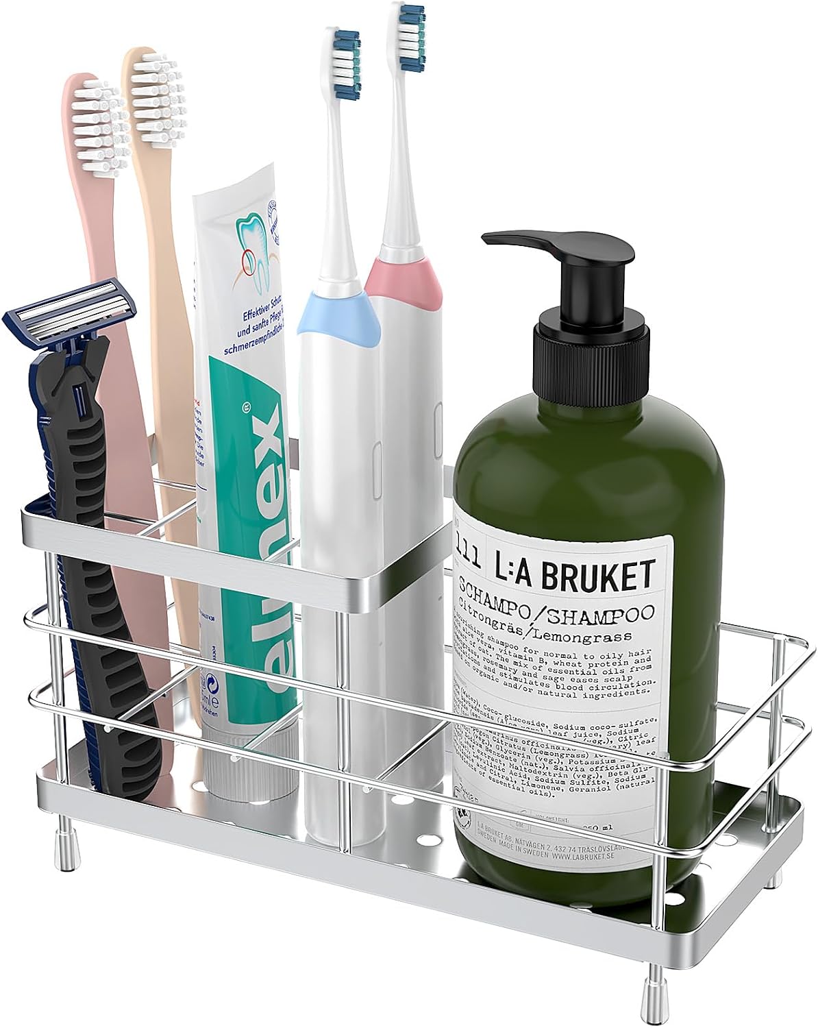Luxspire Toothbrush Holders for Bathroom, Stainless Steel, 6 Slots, Black | Toothbrush Holders With Drainage, For Bathroom Countertop & Kitchen Sink, Bathroom Accessories