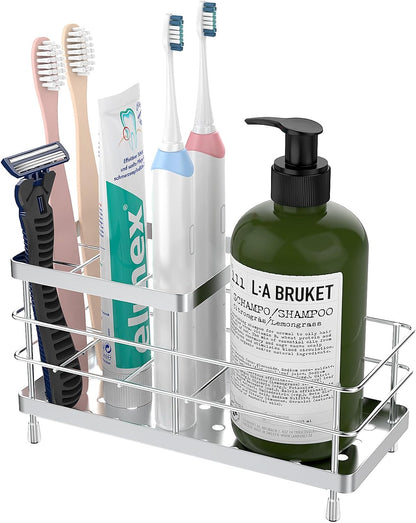 Luxspire Toothbrush Holders for Bathroom, Stainless Steel, 6 Slots, Black | Toothbrush Holders With Drainage, For Bathroom Countertop & Kitchen Sink, Bathroom Accessories
