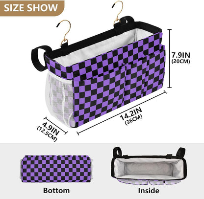 Black Bedside Caddy Storage Bag Bedside Organizer for Bed Rails College Dorm Room Organizer Caddy Hanging Shelf 6 Pockets with Hooks for Drinks Magazine Phone Holder