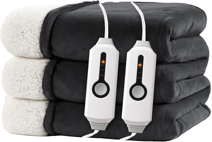 Electric Heated Blanket Full Size 72"x84" – Light Gray | ETL for Safe Overnight, 4 Heat Settings & 10H Auto Off, Dual-Sided Microplush Sherpa for Home Night, Machine washable