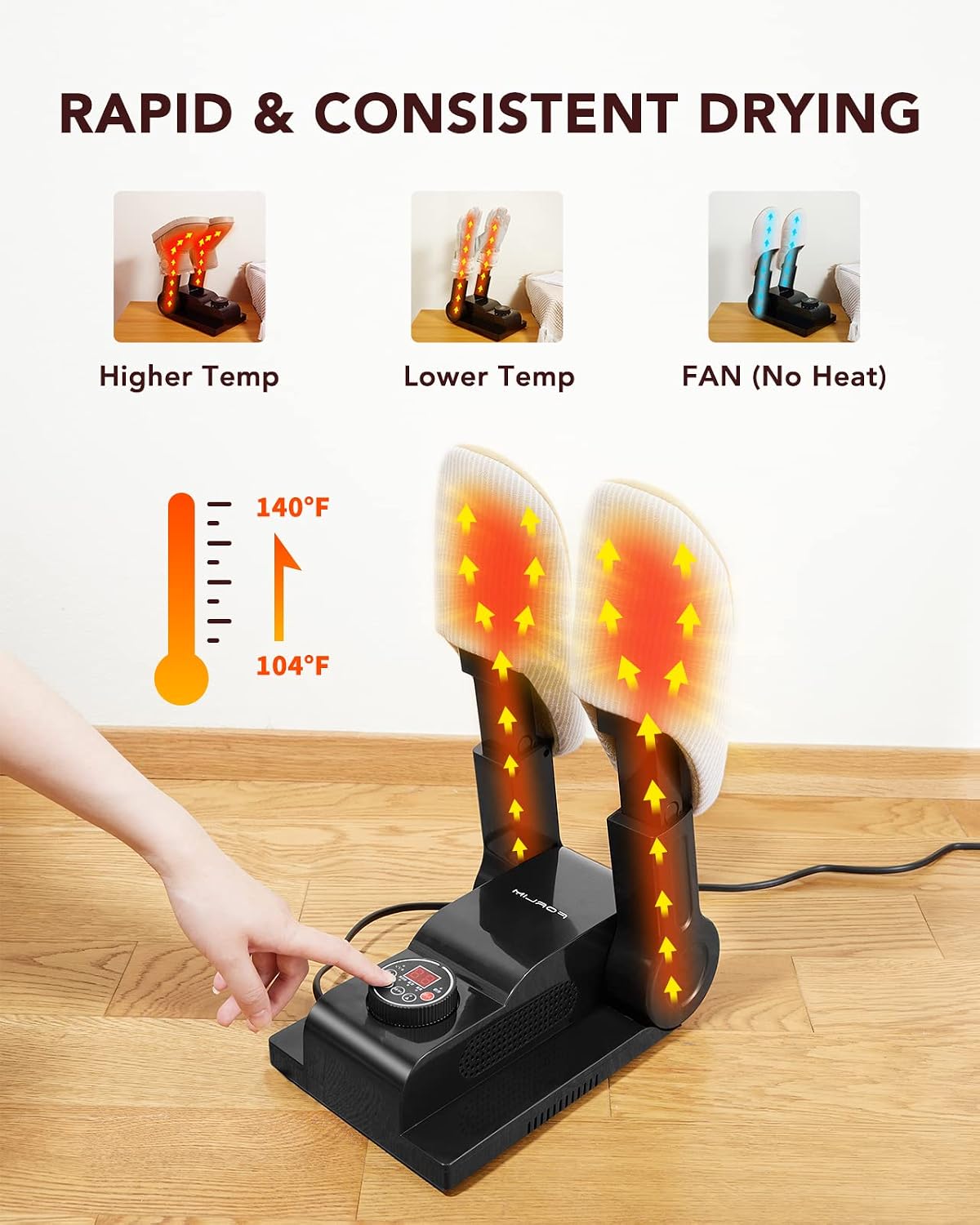 FORLIM Shoe & Boot Dryer for Work Boots, Forced Air, 2-Hour Timer, Black | Telescopic Ports Reach Toe Boxes; 180° Rack Fits Sneakers, Gloves, Ski Gear, Cleats, Workers, Families, Hunters, Rain, Snow