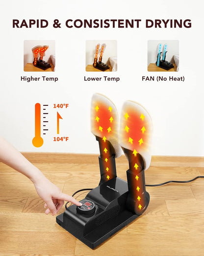 FORLIM Shoe & Boot Dryer for Work Boots, Forced Air, 2-Hour Timer, Black | Telescopic Ports Reach Toe Boxes; 180° Rack Fits Sneakers, Gloves, Ski Gear, Cleats, Workers, Families, Hunters, Rain, Snow