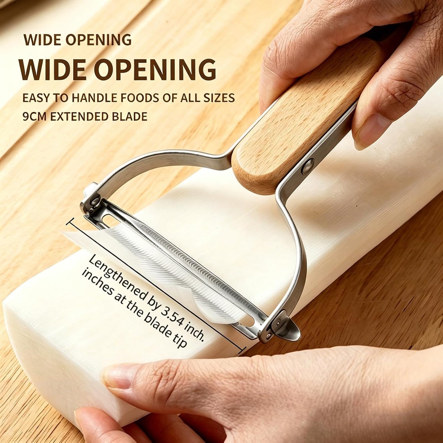Large Y Veg Peeler, Wide Serrated Stainless Steel Blade Wood Handle | Practical cabbage peeler with built-in potato eye remover, lightweight compact kitchen tool. Ideal gift for home cooking