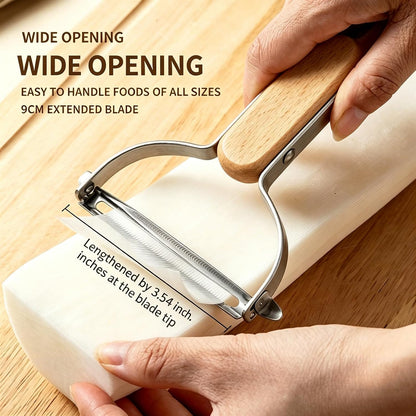 Large Y Veg Peeler, Wide Serrated Stainless Steel Blade Wood Handle | Practical cabbage peeler with built-in potato eye remover, lightweight compact kitchen tool. Ideal gift for home cooking