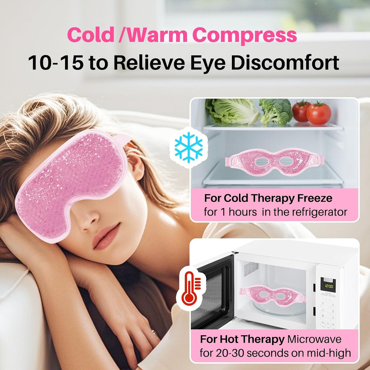 Cooling Eye Mask with Gel Bead 2 Pack Gel Eye Mask Cold Eye Mask for Relaxtion,Puffy Eyes Reusable Cold & Warm Compress for Puffiness,Dry Eyes,Headaches,Migraines,Stress Relief,Post Surgery