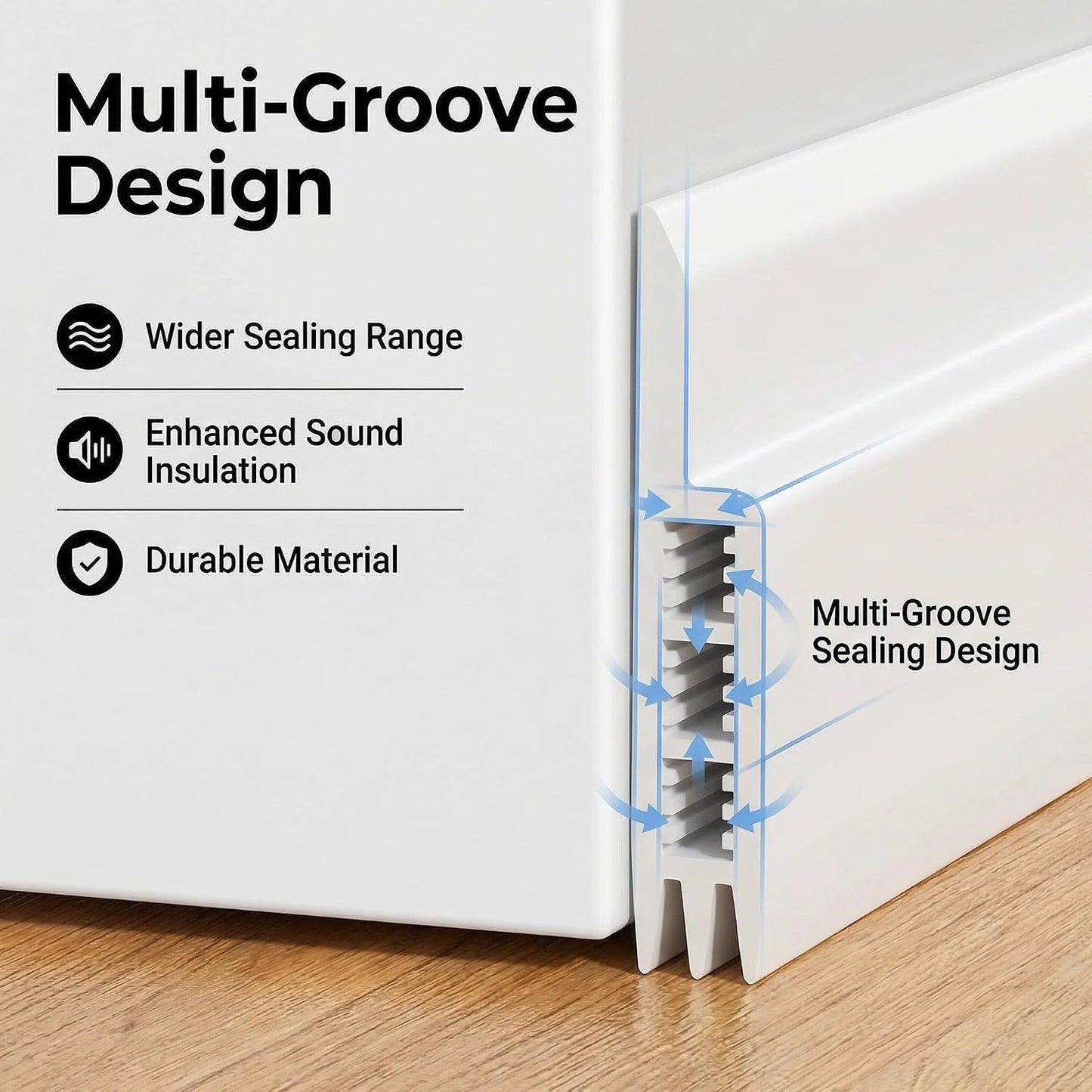 Door Draft Stopper Under Door Draft Blocker Insulator Door Sweep Weather Stripping Noise Stopper Strong Adhesive 43'' Length
