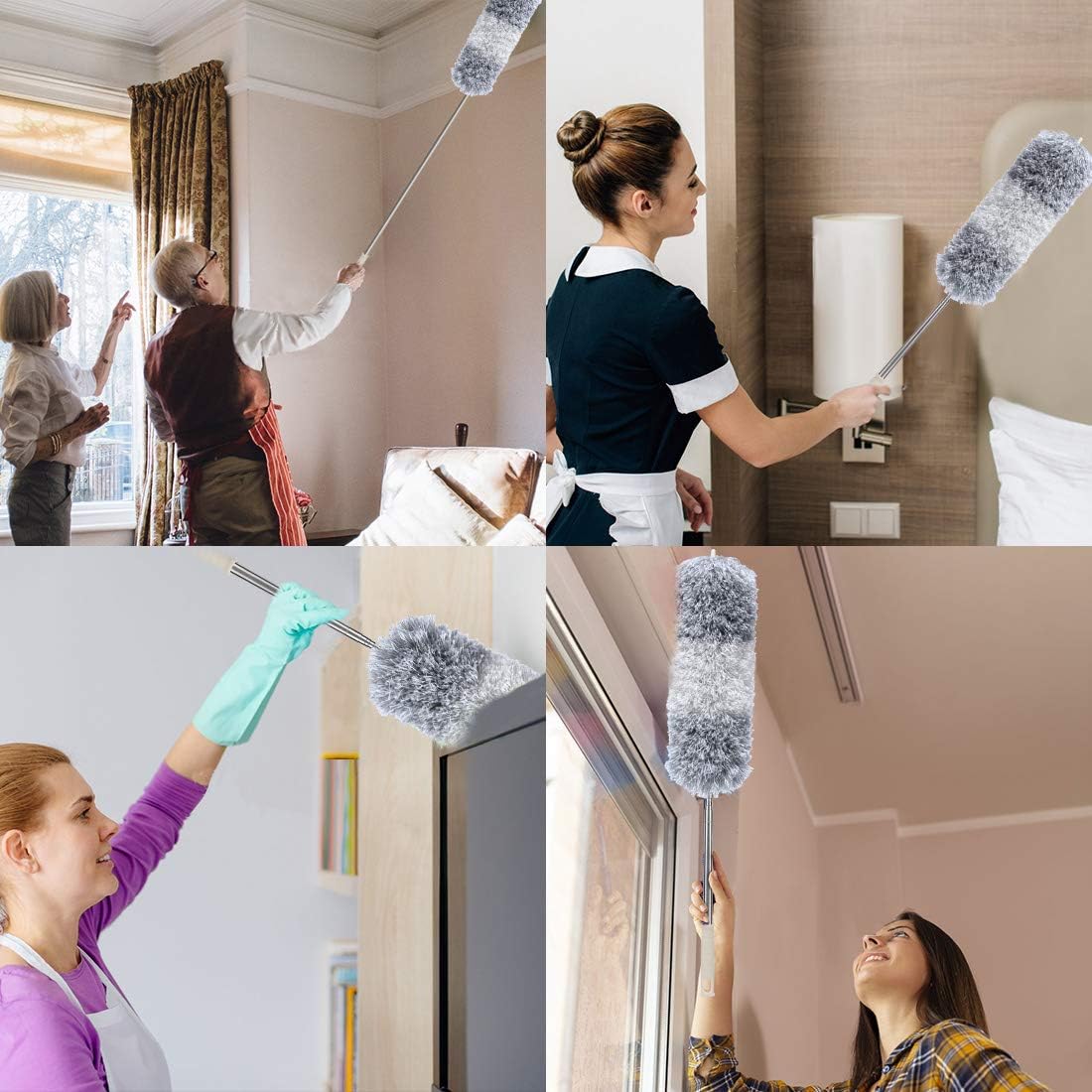 Cobweb Duster with Extension Pole 100 inches, Dusters for Cleaning with 2 Duster Heads, Washable Microfiber Feather Duster for Cleaning Ceiling Fan, High Ceiling, Blinds, Furniture & Cars