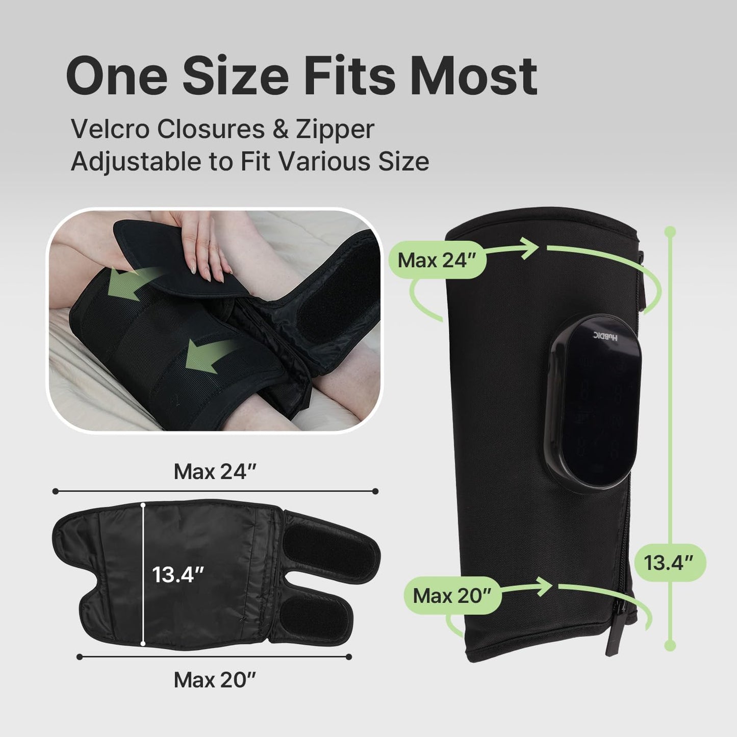 HubiCare Calf and Thigh Massager, Heated Air Compression Leg Massager, Sequential Compression Wrap for Tired Legs, 4 Modes 3 Intensities, Vibtration, Cordless Leg Massager with Extension (Pair)