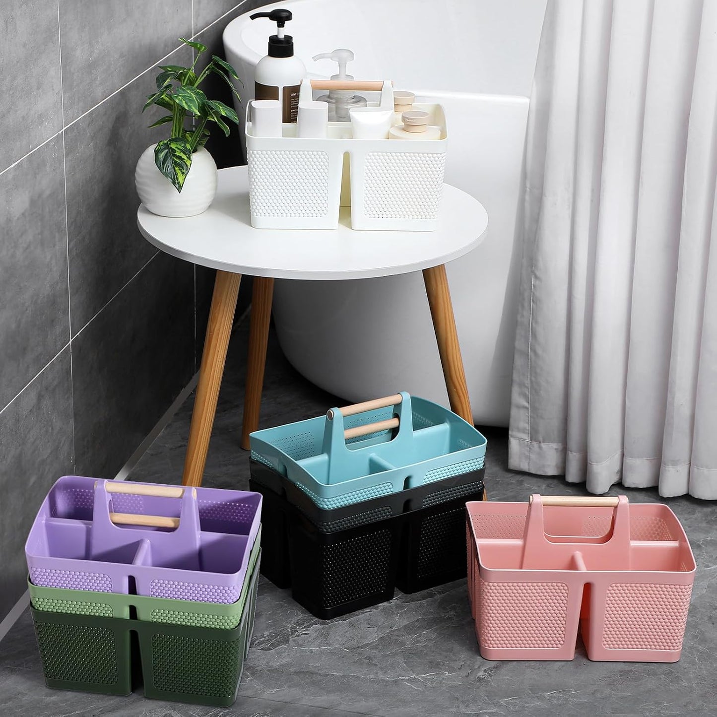 rejomiik Plastic Shower Caddy, Portable Shower Basket with Handle, Cream | Cleaning Caddy Organizer for Bathroom, College Dorm Room Essentials, Storage Tote