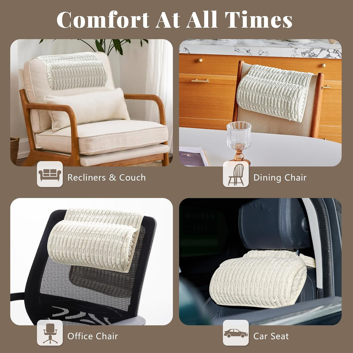 Headrest and Support Pillow,Recliner Pillow for Neck, Head, or Foot for Office or Massage Chairs, Neck Pain Relief and Cervical Support. Nonslip, Zipped Cover.(Cream, 5.5" Wx13 Lx3 H)
