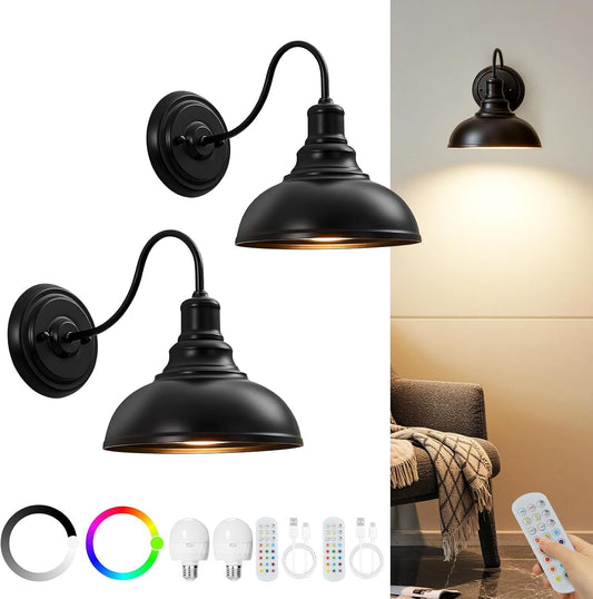 Lightess Black Rechargeable Battery Operated Wall Sconces Set of 2