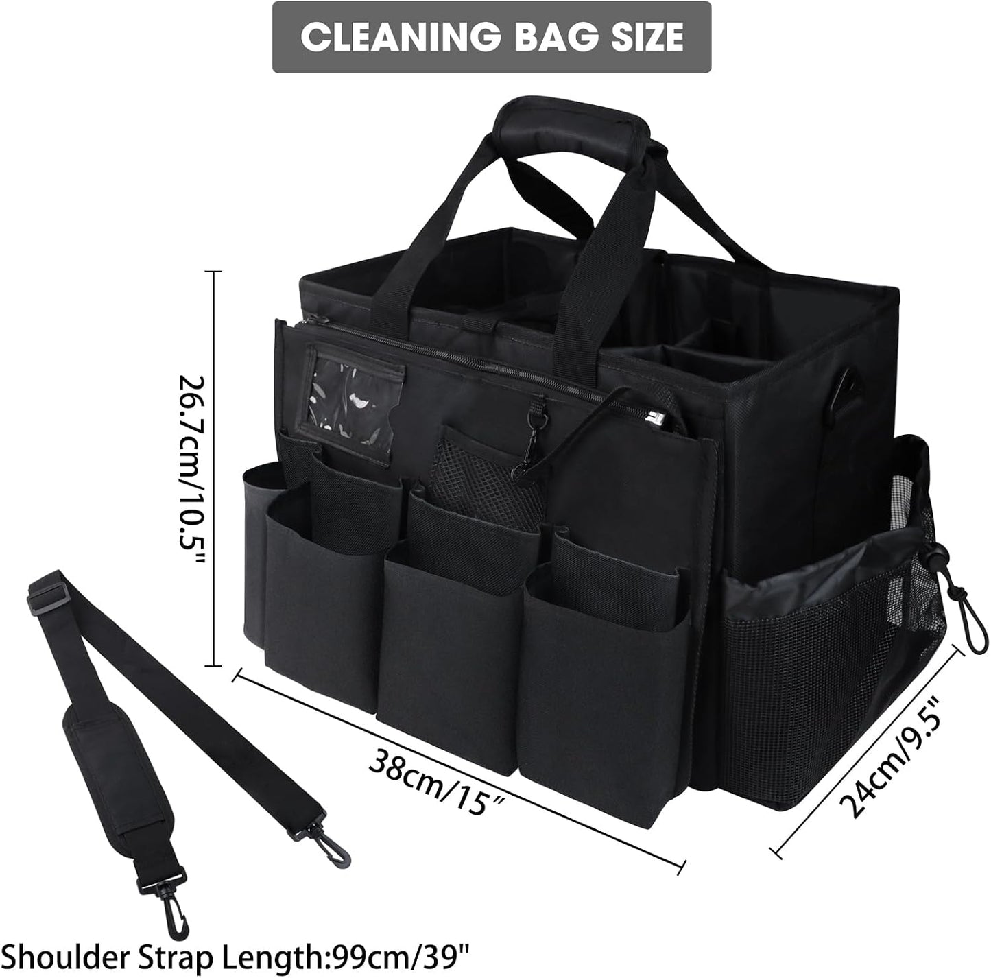 ZKOO Large Cleaning Caddy Bag with Handle, Built-in Sturdy Support Board, Adjustable Shoulder Strap, Multi-compartment Design Cleaning Supply Tote for Cleaners & Housekeepers (Pink)