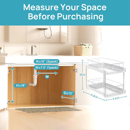 Vtopmart 2 Pack Pull Out Bathroom Under Sink Organizer (S-Standard) | Slide-out drawers, Multi-purpose storage, Clear visibility, Easy Set-up