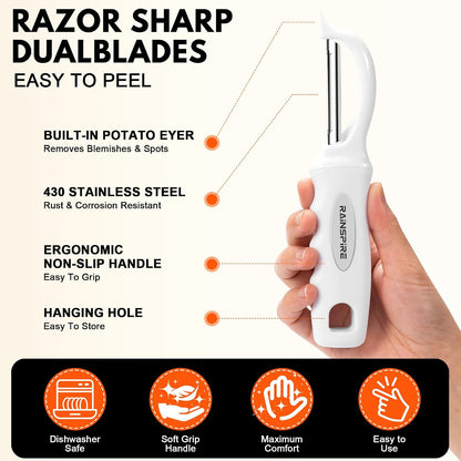 Rainspire Vegetable Peeler Potato Peelers for Kitchen, Sharp Stainless Steel Blades Veggie, Comfortable Handle Fruit Peeler, Carrot Peeler Apple Peeler Dishwasher Safe Black, 1-Pack