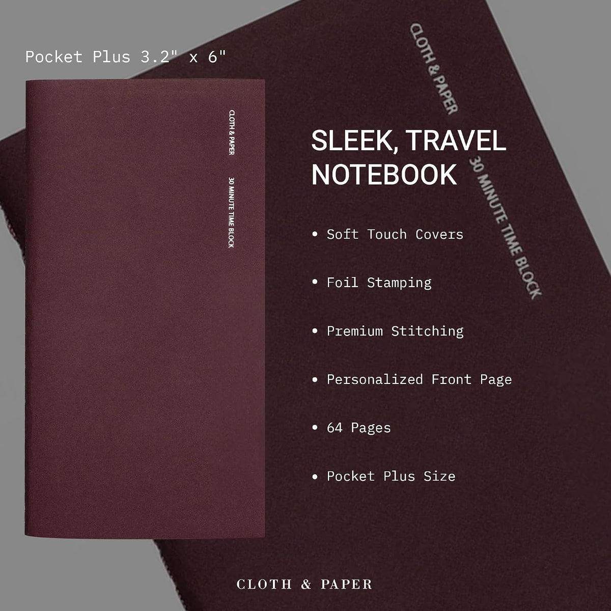 Cloth & Paper Travel Notebook | Daily Wellness Planner – Smoked Salt | Pocket Plus Wellness Planner 3.2" x 6" | Habit Tracker & Self Care Journal for Goals, Gratitude & Reflection – Soft Touch Cover
