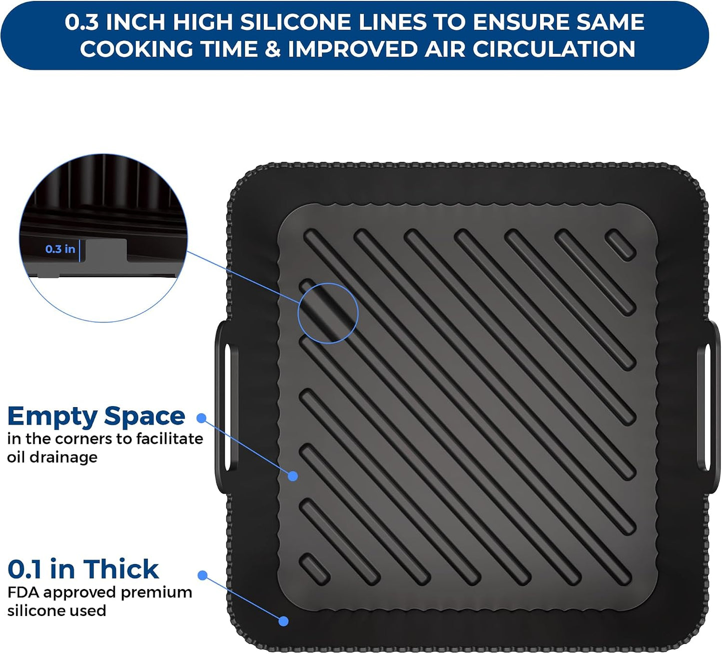 Premium 8.3inch Square Air Fryer Silicone Liners for 6Qt Coosri Air Fryer | 0.1inch Liner Thickness & 0.3mm high Silicone Lines on Base | Dishwasher Safe |