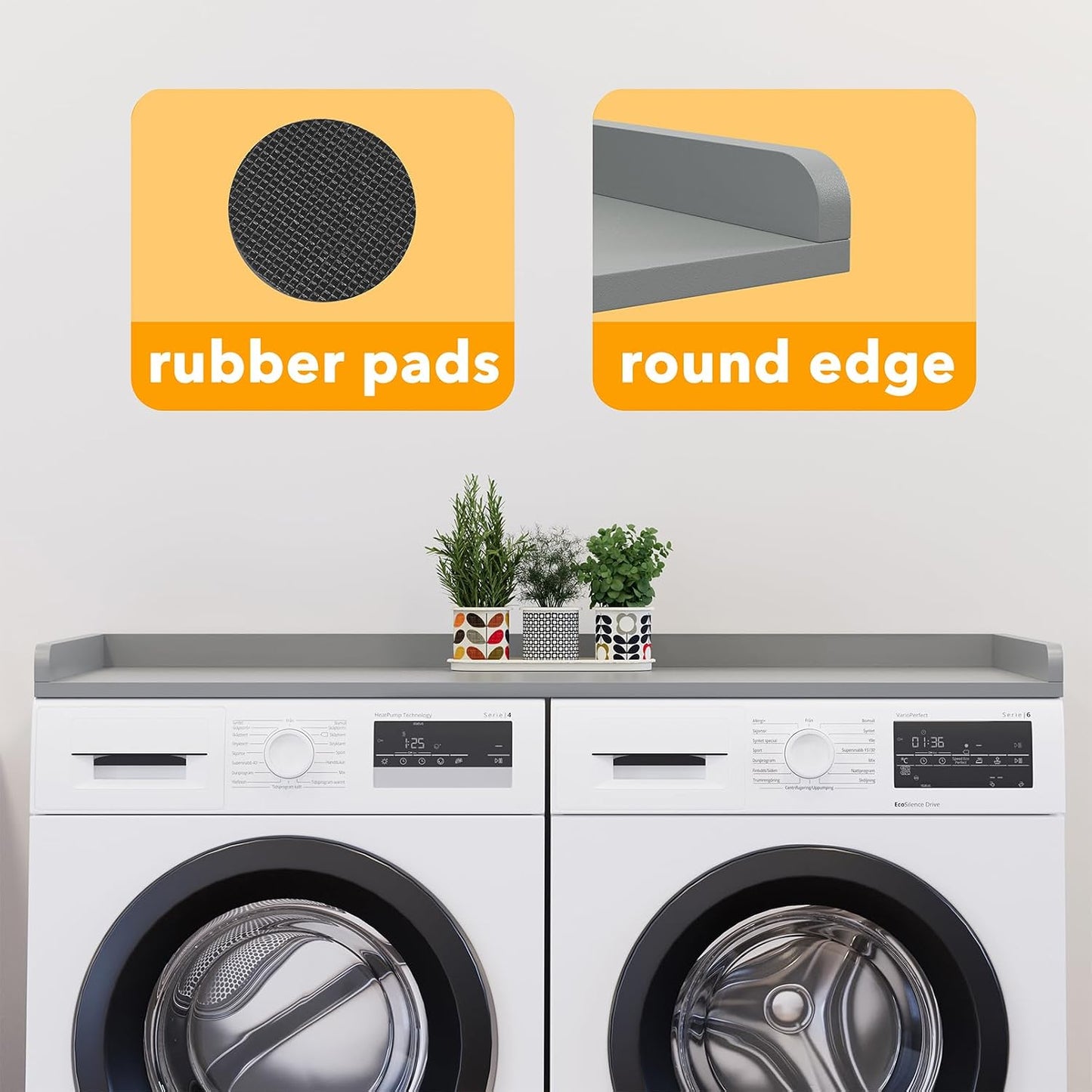 SpaceAid Washer Dryer Countertop, Laundry Wood Shelf Topper with Edge, 54" Width x 27.5" Depth Cover Guard Organizer for Washer and Dryer Laundry Hamper Counter Storage Organization (Black)