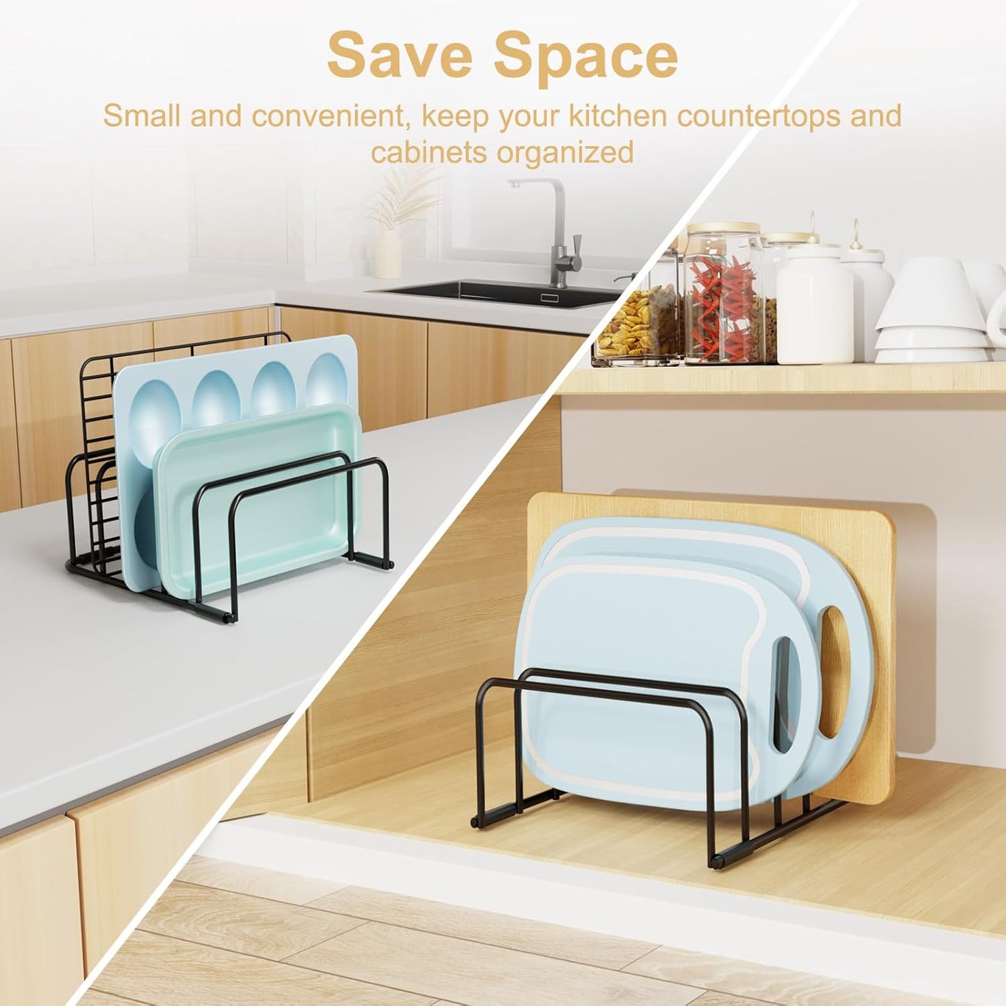 Fikoksol Cutting Board Organizer Storage, Baking Sheet Rack under Cabinet | Heavy Duty Cookie Sheet Organizer, Metal Cutting Board Holder, Space-saving Plate Holder for Cabinet, Tray Divider for Drawer