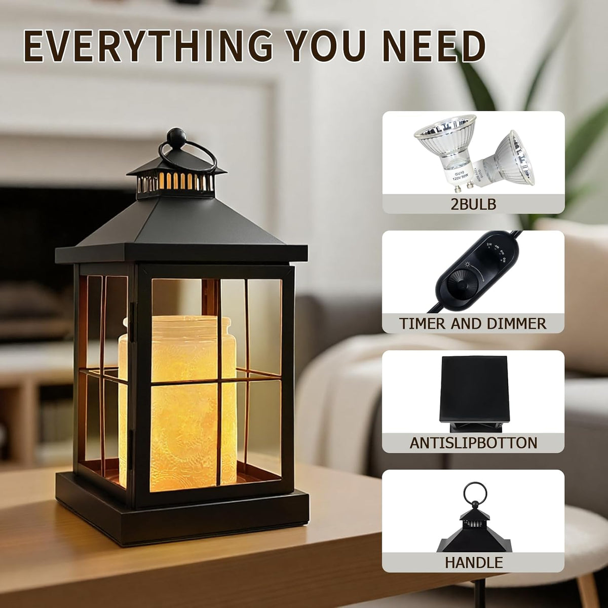 2026 New Candle Warmer Lamp with Timer,Compatible with 3 Wick Candles Jars,Vintage Candle Warmer Lantern Lamp,Dimmable Farmhouse Candle Lamp Warmer,Fully Enclosed and Hanging Up Designed