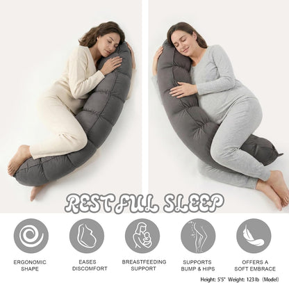 Peallow(Pat. Pend) – Long Round Body Pillow for Adults, Bolster Pillow for Sleeping, Soft and Supportive Pillow for Sleeping & Lumbar Support (Green-White, 29.5")