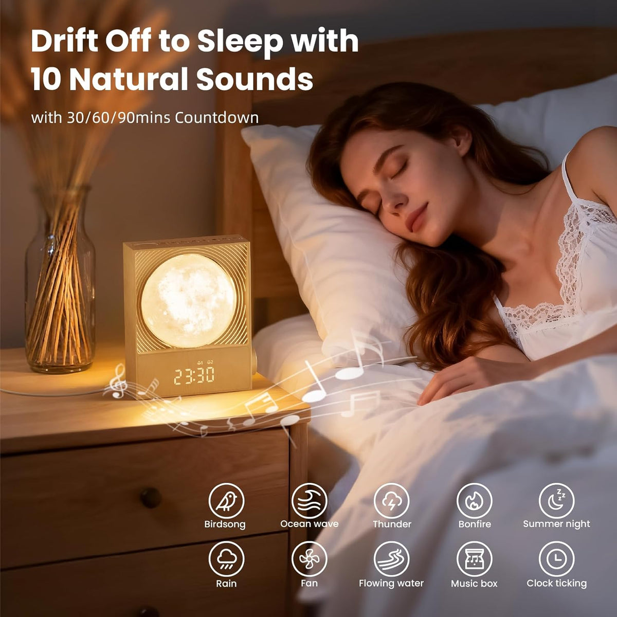 RETEYUNG Sunrise Alarm Clocks Sound Machine Moon Lamp for bedrooms