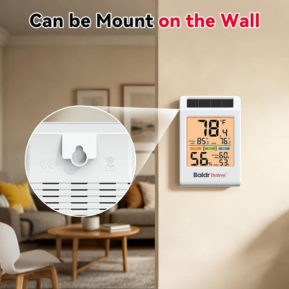 Room Thermometer Indoor, Humidity Meter, 2026 Upgrade Backlit Digital Humidity&Temperature Monitor | Solar Powered | MAX MIN Record | 3.2", for Home, Office, Greenhouse, 1Pack