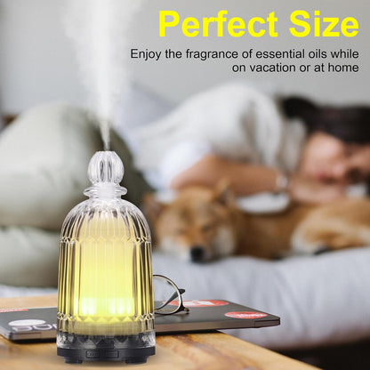 Glass Essential Oil Diffuser, Ultrasonic Aroma Diffuser Glass Cover & Plastic Reservoir with 7 LED Color Changing Light, Auto Shut-Off for Home Office Spa, 120ml(Black Base)