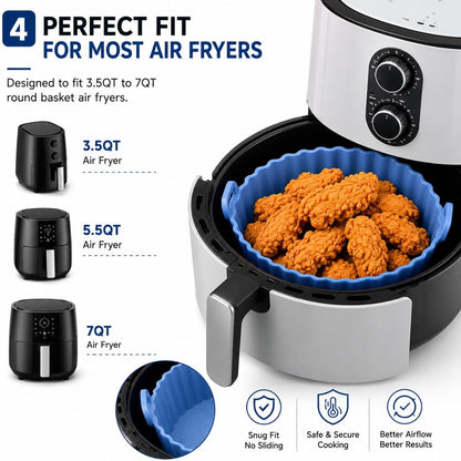 8 PCS Air Fryer Accessories Set, Reusable Silicone Air Fryer Liners for Round Basket, Non Stick Air Fryer Inserts with Kitchen Tongs & Basting Brush, BPA Free, Heat Resistant, Dishwasher Safe