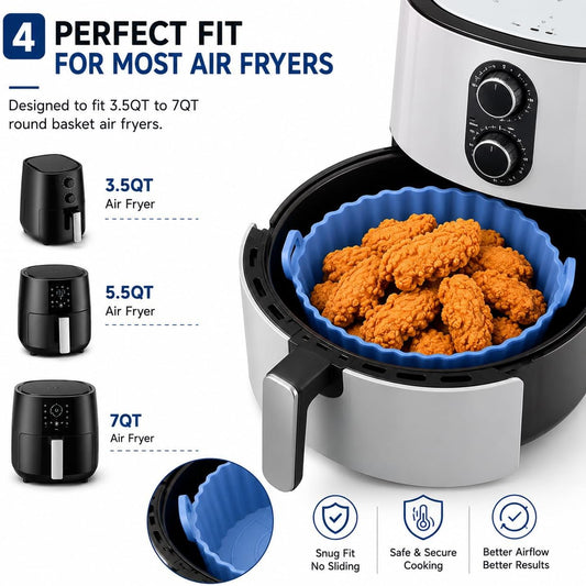 8 PCS Air Fryer Accessories Set, Reusable Silicone Air Fryer Liners for Round Basket, Non Stick Air Fryer Inserts with Kitchen Tongs & Basting Brush, BPA Free, Heat Resistant, Dishwasher Safe