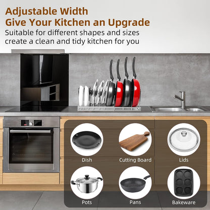 ROOHUA Pot and Pan Lid Organizer Rack for Under Cabinet, 12"-23" Expandable | 10 Adjustable Dividers, Holds Pan Lids, Cookware & Bakeware, Creates Tidy Cabinet Storage, Durable Metal, Bronze