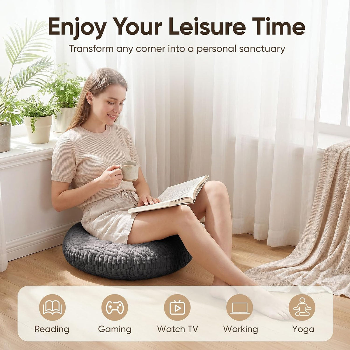 21" Higher Large Reading Pillow for Bed Adult, Back Pillow for Bed Sitting Up with Memory Foam Back Support with Arms Rest for Couch Chair Gray