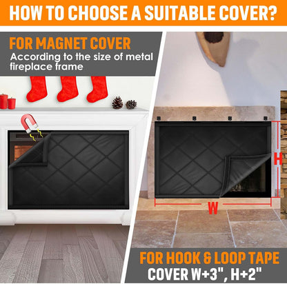 Fireplace Draft Cover, Fireplace Blocker Blanket with Hook and Loop Tapes, Indoor Fire Place Draft Stopper for Heat Loss Insulation Black 39" W x 32" H