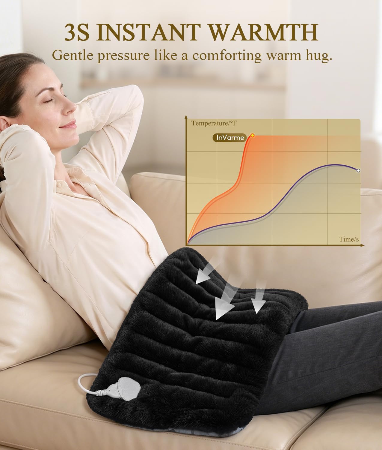 Infrared Weighted Heating Pad: 2X Graphene Fast Deep Pain Relief for Cramps Back - 1-Min Relax from Stiffness Soreness - 2.2 lb Gentle Pressure Far Infrared - 3H Auto Off 12” X 24”