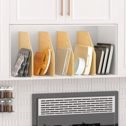 6 Pack Wood Tray Dividers Organizer For Kitchen Cabinet | Adjustable Vertical Cookie Sheet Organizer, Cabinet Dividers Organizer For Pots, Cutting Board, Pans, Lids, Baking Sheets