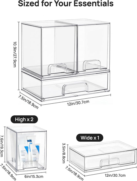 Vtopmart Clear Stackable Storage Drawers Set of 6, Plastic Organizer Bins | Multi-purpose Boxes for Bathroom Accessories Storage, Ideal for Cabinet, Shelf, Pantry, Laundry Room Organization